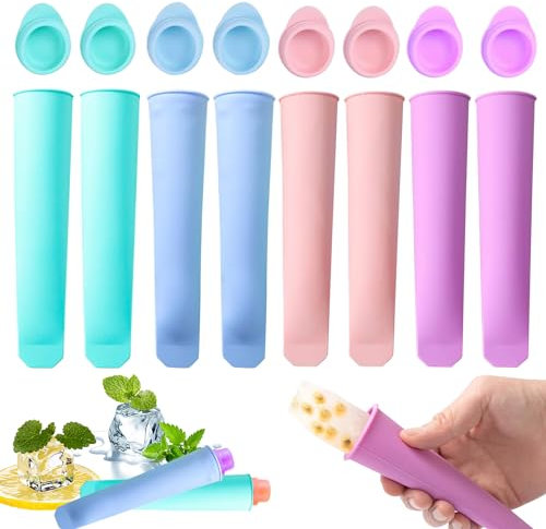 Eisformen Silikon,8Stk Wassereis Eislutscher Bunt,Wiederverwendbare Stieleisformer,popsicle maker,Eisformen Wassereis mit Deckel,Wassereis Formen,Eis am Stiel Formen,Ice Pop Maker BPA frei (Runden)