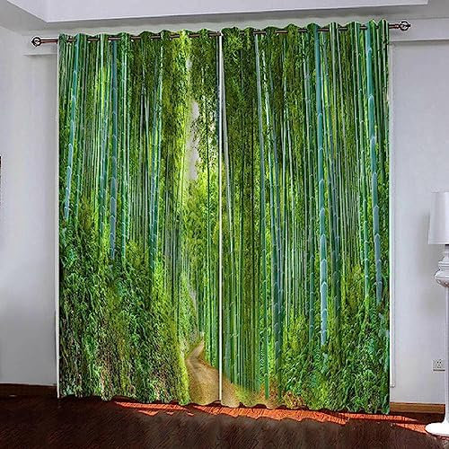3D Digitaldruck Blickdicht Verdunkelung Vorhang Küche - 2 X 140 X 250 Cm Grüner Naturlandschaft Bambus - Dekorative Vorhänge Für Wohnzimmer Und Schlafzimmer Junge Mit Mädchen Kinderzimmer H -4X7C4R1Y7