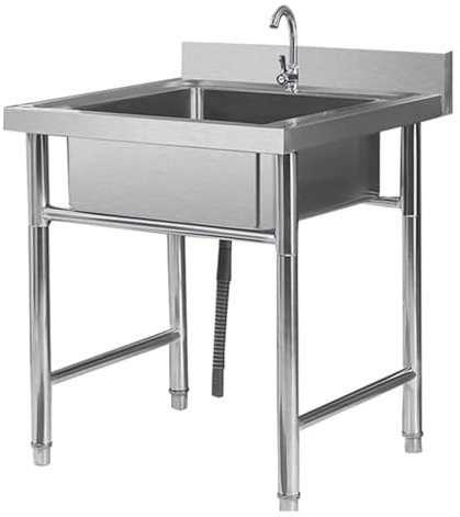 304 Edelstahl-Spüle für den Außenbereich, 50/60 cm, freistehend, Doppelwaschbecken für Restaurant, Küche und Garage (Größe: 60 x 60 x 80 cm)