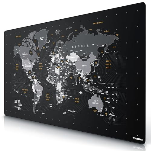Titanwolf - XXXL Übergröße Mauspad 1800x800 mm - XXXL Großformat - Schreibtischunterlage - gummierte Rückseite - rutschfest und abwaschbar - Gaming - Präzision und Geschwindigkeit - Weltkarte englisch
