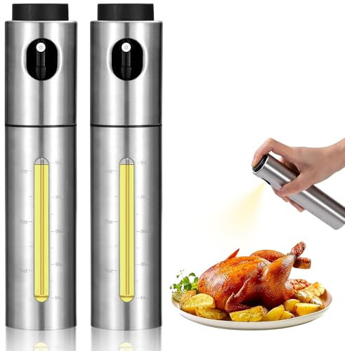 ZLLkeji Ölsprüher für Speiseöl Edelstahl Öl Sprühflasche Olivenöl Spray mit Skala Ölspray für Airfryer Oil Sprayer Bottle zum Kochen, Backen, Grillen Und Salate 2 Stück