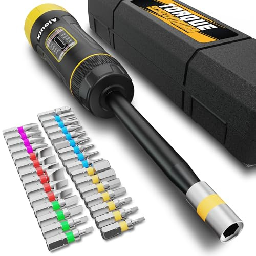 Aiourx Long Shank Torque Screwdriver Set, 10-80 Inch Pounds lbs, 32 Pcs 1/4 Drive Torque Screwdriver Wrench with S2 Steel Bits for Bicycle Mechanics, Mechanical Equipment, and Mounting