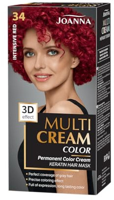 Joanna Multi Cream Color Haarfarbe für Frauen - Sorgt für Lang Anhaltende Farbe - 3D-Tiefeneffekt - Deckt Graue Haare ab - Ansatzfarbe - Farbe Intensives Rot 34 - Komplettset