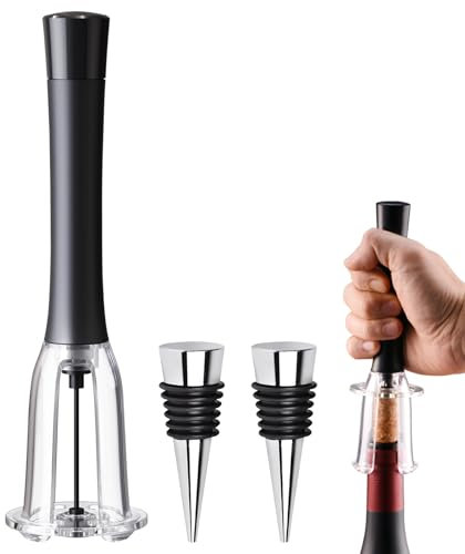 FBBULES Sacacorchos de Presión de Aire, Profesional Abridor de Vino con 2 Reutilizables Tapones de Botella, Abrebotellas Portátil y Práctico para Hogar Viajes, Regalo para Amantes del Vino