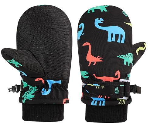 QKURT Guantes de Esquí para Niños, Guantes de Nieve de Invierno Impermeables, Guantes de Snowboard Antideslizantes a Prueba de Viento, Guantes Cálidos con Forro Polar para Niños y Niñas de 2 a 8 Años