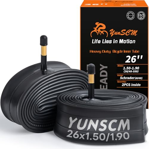 YUNSCM 2-PCS 38/48-559 Verdickung 26 Zoll Schläuche 26x1.5 26x1.75 26 x 1.90 AV48mm Schrader Ventil Kompatibel mit 26 Zoll Cruiser/MTB/Gravel/City Bike Reifen Schläuche 26x1.50/1.90