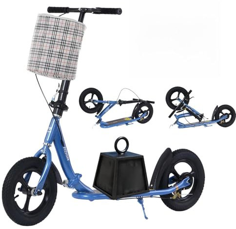 CXYTX Cityroller Tretroller Erwachsene 150 kg Tragkraft, 310mm Big Wheel Kids Scooter, Klappbarer Cityroller, Höhenverstellbar, Kickscooter für Erwachsene und Kinder, mit Handbremse,Blau