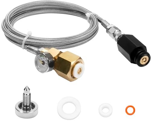 Soda Machine Quick Connector Co2 Adapter - CGA320 to TR21-4 Soda Maker Adapter 60inch Stainless Steel Hose Compatible with Jet/One Touch/Fizzi/Aqua Fizz Soda Water Machine (with Pressure Gauge）