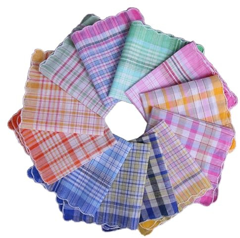 Blausky 12 Stück 28x28cm Handkerchief aus Baumwolle Quadratisch Taschentücher Damen Taschentücher Kariertes Taschentuch Herrentaschentücher Stofftaschentücher Wiederverwendbar,Zufällige Farbe