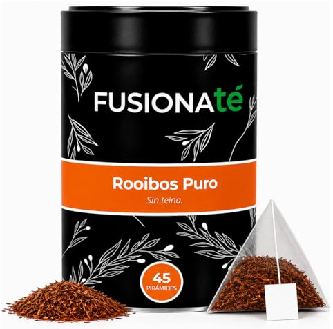 FUSIONATE Rooibos Puro, Lata de 45 pirámides Bolsitas de Té, Bebida Relajante Sin Cafeína de Sabor Suave, Dulce y Terroso, 100% Natural, Rico en Antioxidantes