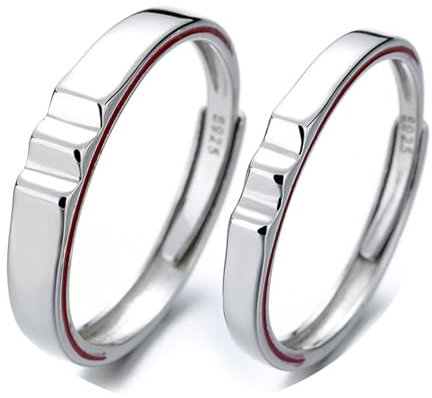 Calefee Anelli Filo Rosso del Destino, Anello Personalizzati Coppia Regolabili Argento 925 Anello a Fascia Semplice con Smalto Rosso