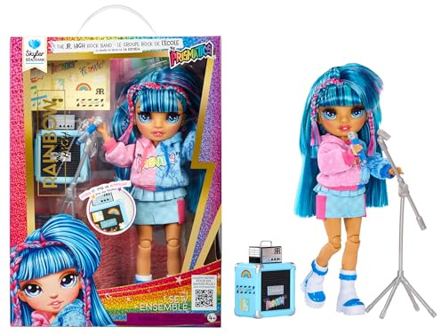 Rainbow High Junior High Rock Band - Skyler, Blau - 23 cm Modepuppe mit Mikrofon, Mikrofonständer + Verstärker, Mit Aufklebern Individuell Gestaltbar, Beweglich, Süßes Spielzeug für Kinder ab 4 Jahren