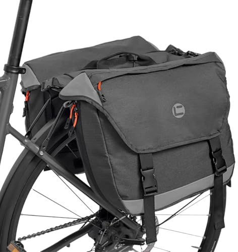 Cykelcykelväskor, vattentäta cykelväskor för bakställ, 25 L - 35 L expanderbar – stor cykelsadelväska med reflekterande remsor, dubbel cykelväska förvaring lastväska för cykling resor pendling