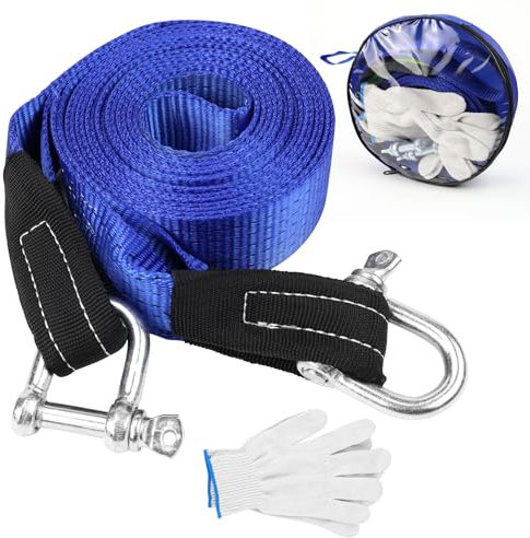 Abschleppseil Pkw 5 cm x 5 M, 8T Tow Rope, Tow Strap, Abschleppseile Auto, Abschleppgurt mit Hohe Festigkeit' Schäkel für Abschleppen und zur Rettung von Autos