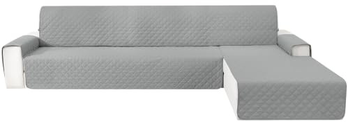 CYCMACO Wasserdicht Couch Überzug L Form 2 Sitzer, Rechts/Links Reversibel Couch Überzug Ecksofa, rutschfest Couchbezug L Form Mit Armlehne, Universal, Waschbar, Für Hund Katze, Hellgrau