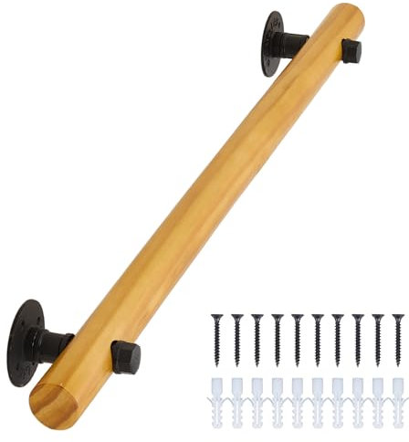 INMOZATA Wooden Stair Handrails,Non-Slip Banister with Brackets,Wall Mounted Hand Rails Stairs for The Elderly,for Home/Hospitals/Bathroom (Teak Colour,100cm)