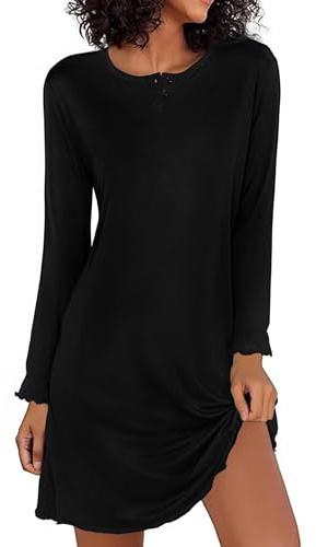 Demegimi Nachthemd Damen Langarm Schlafshirt Baumwolle Winter Nachtkleid Oversize Schlafshirt Nachtkleid Warm Sleepwear