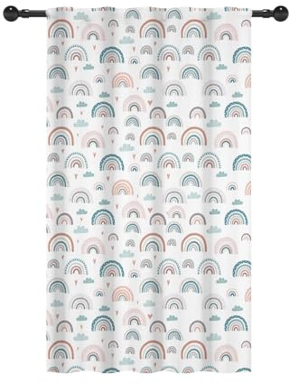 YONGFOTO 107x160cm Cortinas con Filtro de luz arcoíris para Dormitorio Infantil Boho Cielo con Nubes Pastel Corazón Bolsillo para Barra Cortinas para Vivero Jardín de Infancia 1 Panel