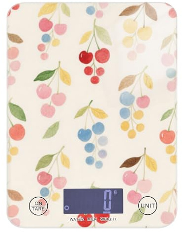 Bilancia da cucina per alimenti con ciliegie ad acquerello, 5 kg/5 g, facile da pulire, bilancia per cucina con 4 unità per cottura espresso dieta pesa para alimentos