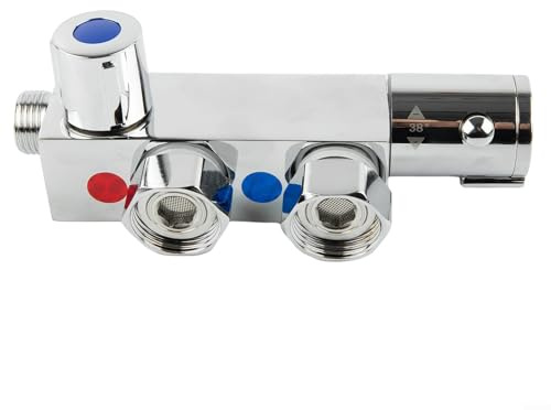Emiif Mitigeur de douche thermostatique vertical avec connecteurs 1/2 en laiton - Contrôle de la température pour caravane statique - Installation murale haute basse pression