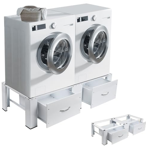 Dubbla tvättmaskinsunderrede av metall, stabil tvättmaskinsbas för tvättmaskinork, inkl. 2 x lådor, max. 300 kg, 126 x 54 cm, 2-fack, underskåp piedestal upphöjning understruktur