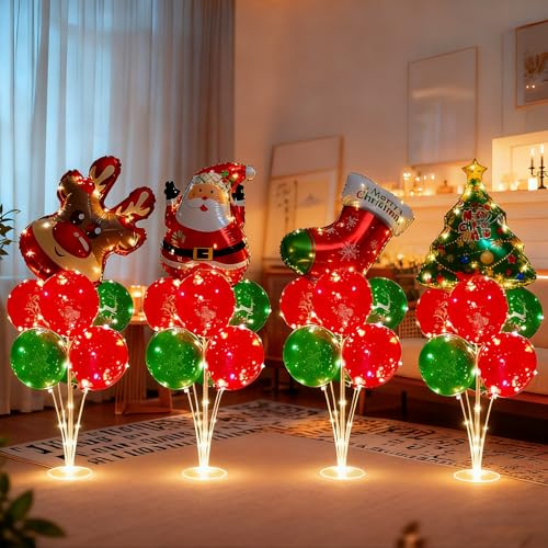 SPERMUOY Weihnachtsdeko Tisch Ballon Stand,4pcs Weihnachtsdeko rot grün Ballonständer weihnachten Luftballons Ständer für Geburtstag Partydekorationen, Hochzeitsdekorationen, Feste und Partys