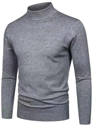 KBOPLEMQ Pull en tricot pour homme - Demi-col roulé - Manches longues - Automne - Tricot fin - Pull chaud - Col montant - Pull thermique d'hiver - Coupe ajustée - Sweat thermique