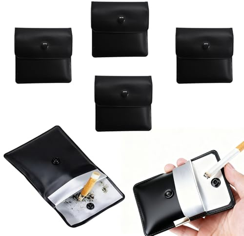 4 Stück Tragbarer Aschenbecher,Taschenaschenbecher Aschentasche,Tragbare Zigarettenaschenbecher,Portable Pocket Aschenbecher,Aschenbecher für Unterwegs,Geruchsdichte Tasche,PVC feuerhemmend, schwarz