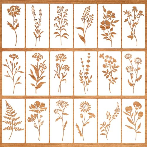 18 Stück Blumen Schablone,Wiederverwendbar Wildblumen Schablonen,18 Blumenformen Malschablonen,für Wanddekorationen,DIY-Projekte,Sammelalben,Geschenkkarten,Möbel und Kunsthandwerk