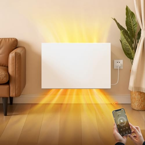 KOMORE Electric Convector Radiator for Home, WIFI App or Voice Control Panel Heater, Bathroom Safe Radiators, 3 Modes, Smart Thermostat, 24h/7d Timer, Child Lock, Wall Mounted or Free Standing, 1500W