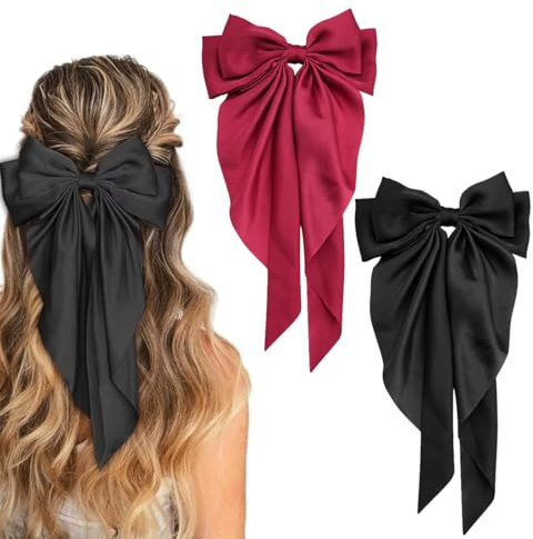 DOKRIN Pinze per capelli,2 fermagli per capelli con fiocco di raso, fiocco grande con nastro lungo, accessori per capelli con fermaglio a molla