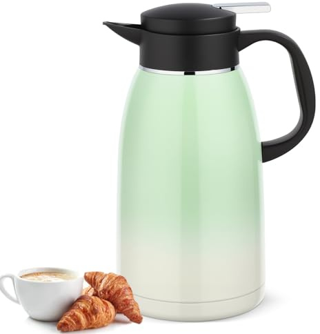 2.1 Litre Stainless Steel Thermal Carafe Jugs, Food-Grade Stainless Steel Thermal Coffee Carafe, Double Walled Vacuum Insulated Coffee Pot with Press Button Top,Warm& Cold Retention