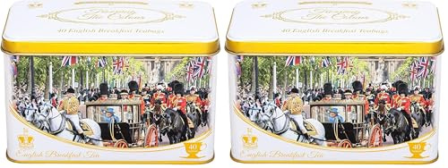 New English Teas Trooping The Colour Tea Tin with 40 English Breakfast Teabags, Queen Elizabeth II (Pack of 2)