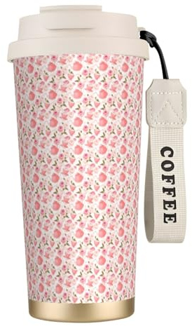 FBGHHTY Tazza da tè con rose romantica stampa shabby tazza da caffè in acciaio inox tazza da viaggio casa ufficio campeggio all'aperto contenitore bevande