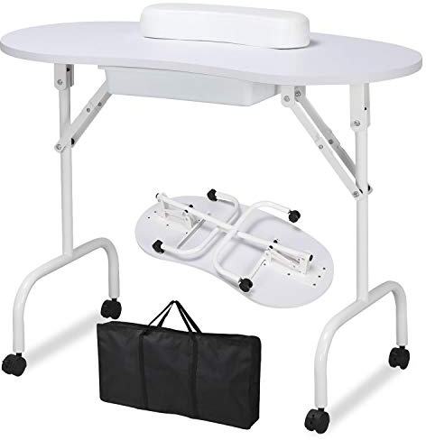 Yaheetech Portable Manicure Table Foldable Nail Desk with Drawer, White