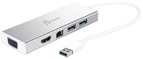 j5create USB 3.0 Hub with HDMI, VGA, RJ45 Gigabit Ethernet, 2 USB 3.1 Type-A Ports - High Speed Data Transfer Adapter for Mac, Windows, Desktop PC - Supports Up to 2K Resolution (JUD380)