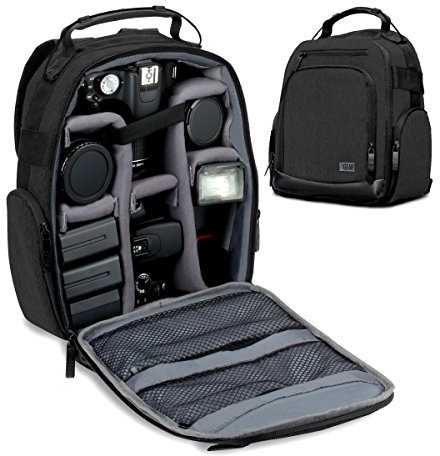 USA Gear Zaino Fotografico Borsa Fotografica con Divisori Accessori Personalizzabili, Conservazione per Obiettivo e Altri Accessory, Supporto Posteriore Confortevole, Custodia per Reflex