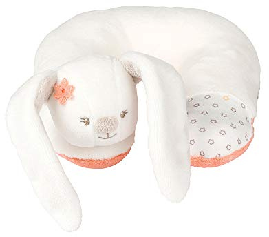 Nattou Cuscino cervicale coniglio Mia, per bambini dalla nascita, Mia e Basile, 20 × 18 x 10 cm, bianco/arancione