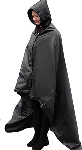 DUKUSEEK Hooded Stadium Blanket, Waterproof Windproof Outdoor Fleece Blanket - Large (79x56), Portable, Wearable, Warm for Outdoor Camping, Picnic, Stadium, Sports, Beach, Concerts, Car, Dogs…