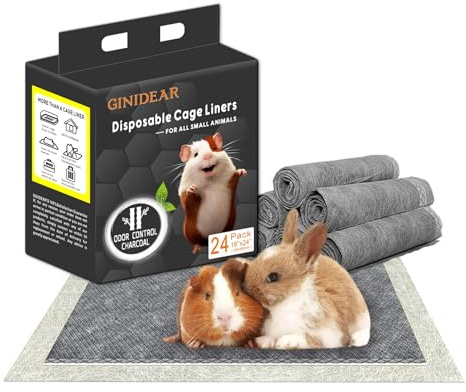 GINIDEAR Guinea Pig Bedding, Disposable Guinea Pig Cage Liners, Charcoal Odor Controlling Absorbent Waterproof Pee Pads for Rabbits, Hamster and Other Small Animals. 18''x24'',24 Count