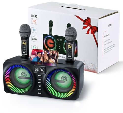 Trsaow Machine de karaoké Portable, karaoké Professionnel avec 2 Microphones sans Fil UHF, Support AUX/USB/TF, Haut-Parleur PA avec Bluetooth pour fêtes, réunions, Mariages, Maison et extérieur, Noir