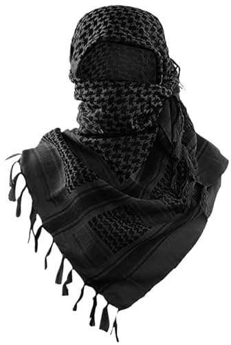 Palestina Shemagh 43x43in Bomull Keffiyeh - Taktisk Scarf Med Tofsar För Män, Klädaccessoar (Svart)