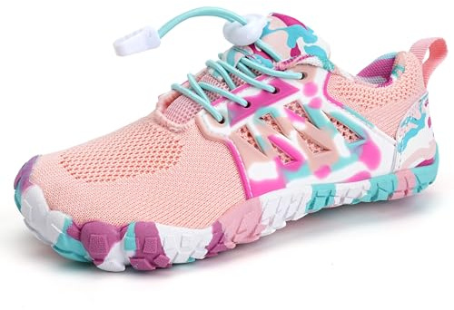 WateLves Scarpe a piedi nudi per bambini, con chiusura in velcro, traspiranti, taglia 25-36 EU, Pesca Rosa, 27 EU
