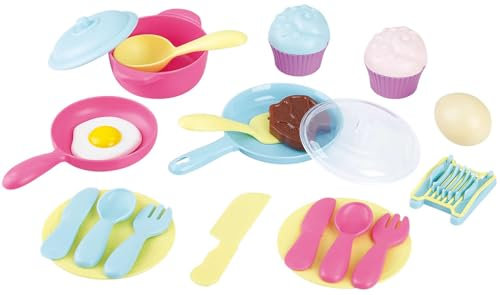 Kochgeschirr-Set von PLAY 22-TLG Kunststoff Kinder Geschirr m. Spiellebensmittel