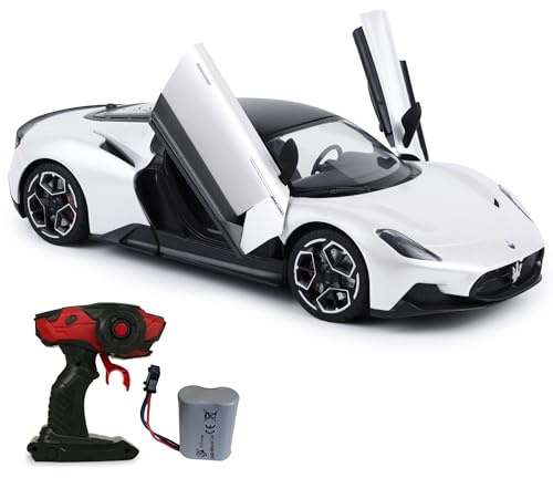 Officially Licensed Maserati RC Car, 1:12 Scale, 12Km/h High-Speed Remote Control Toy with LED Lights, Butterfly Opening Doors, 7.4V 900mAh Battery (White)
