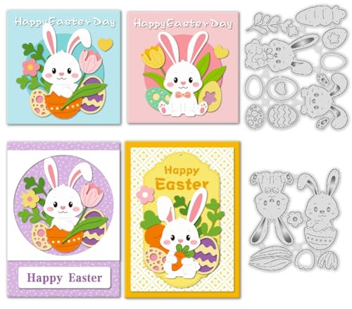 ORIGACH Frohe Ostern Stanzschablonen Hase Und Eiern Metall-Stanzformen für Die Kartenherstellung Scrapbooking Fotoalbum Handgefertigtes Geschenk