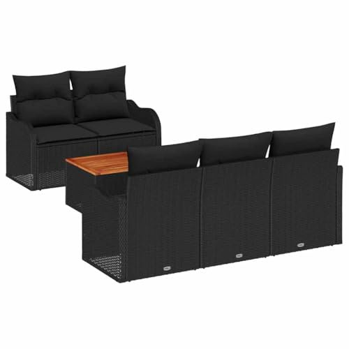 vidaXL Trädgårdsoffset med kudde med lagring med kudde 6 pcs Svart, Trädgård och Terrass, Modern, Hållbar Rattansoffa, Modulär Utomhusmöbel, Patio Lounge, Uteplatslösningar