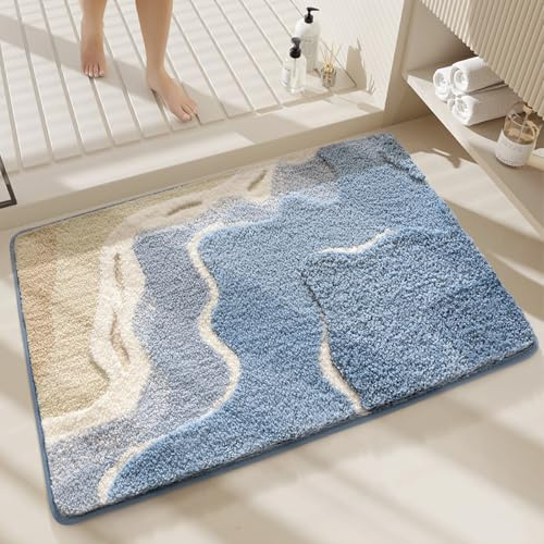 Loismood Süßer Badezimmerteppich Ozean-Motiv, super saugfähig, maschinenwaschbar, rutschfest, Flauschiger Teppich für Dusche, Schlafzimmer und Wohnzimmer, 40 x 60 cm, Ozean