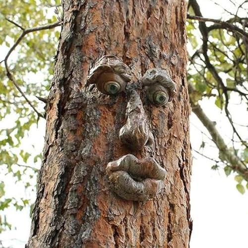 HAOYUNLAI Décoration Tronc d'arbre, 3D en Forme de Visage d'arbre de Vieil Homme, Decoration Visage Arbre Exterieur, à Suspendre, Statues Décoration pour Arbre Jardin, Art de Cour (Style 2)