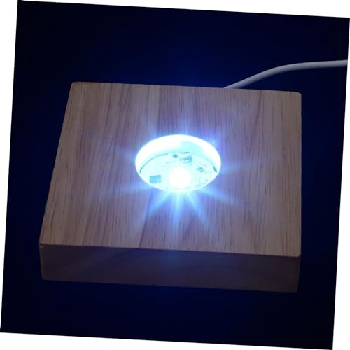 BAZEITFLOW Support Carré Led Pour Boule De Cristal Décoration De Base Éclairage Bois Naturel